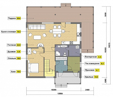 Проект кирпичного дома с угловой террасой / План мансардного этажа