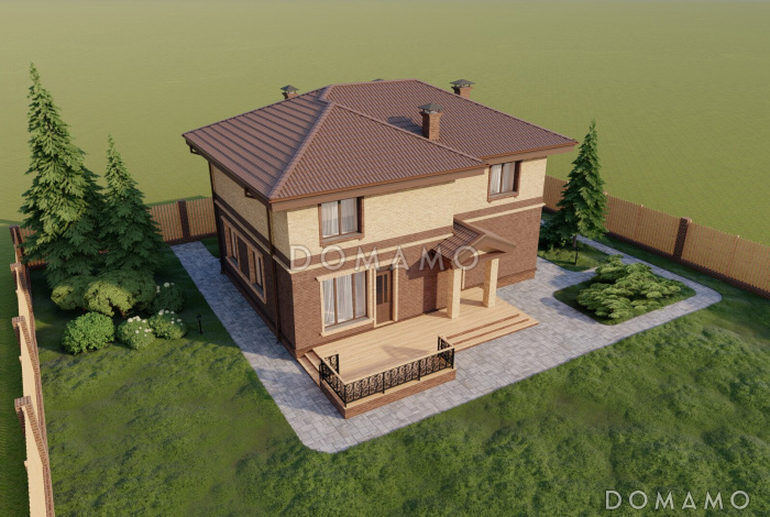 Проект двухэтажного дома с просторными террасой и кухней-столовой