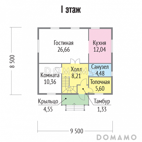 Проект  дома с многоскатной крышей / План 1 этажа