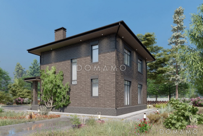 Проект компактного двухэтажного дома с террасой, гостиной и 4 спальнями