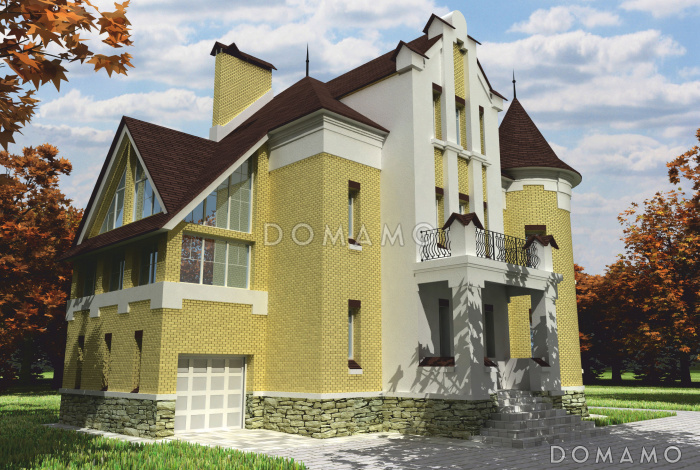 Проект дома из кирпича с зимним садом на втором этаже