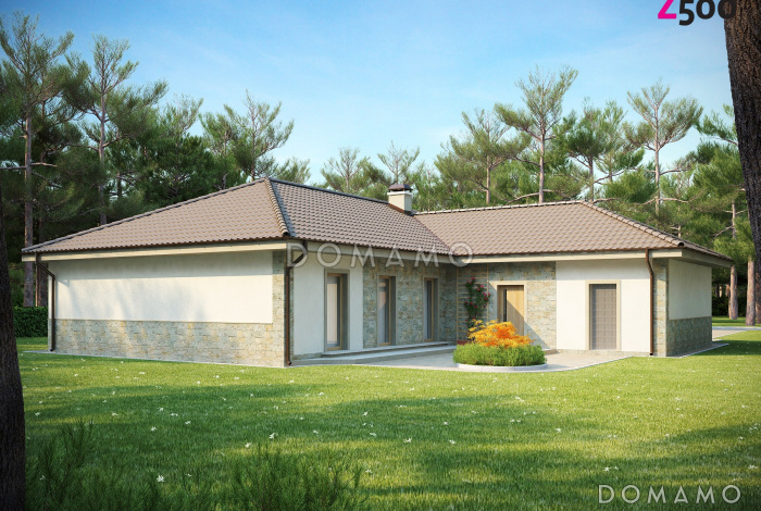 Проект просторного одноэтажного дома из газобетона с тремя спальнями, большой гардеробной и гаражом на два автомобиля