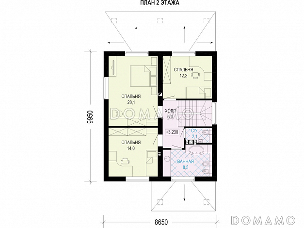 Проект двухэтажного дома с террасой и 4 спальнями / План 2 этажа