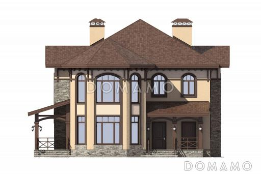 Проект оштукатуренного двухэтажного коттеджа в стиле модерн / Входной фасад