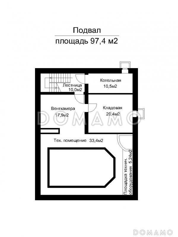 Проект отдельно стоящего бассейна круглогодичного использования  / План цокольного этажа