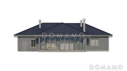 Проект одноэтажного дома с верандой, гаражом и тремя спальнями / Фасад 1