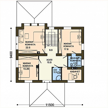 Проект белого коттеджа с панорамным окном гостиной / План 2 этажа