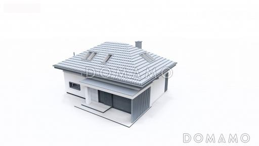 Проект загородного дома с гаражом, кладовой на кухне, мастер-спальней в мансарде / Фасад 2