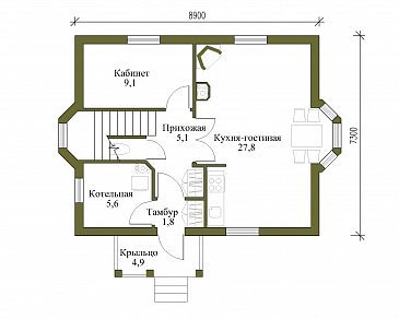Проект лаконичного коттеджа / План 1 этажа