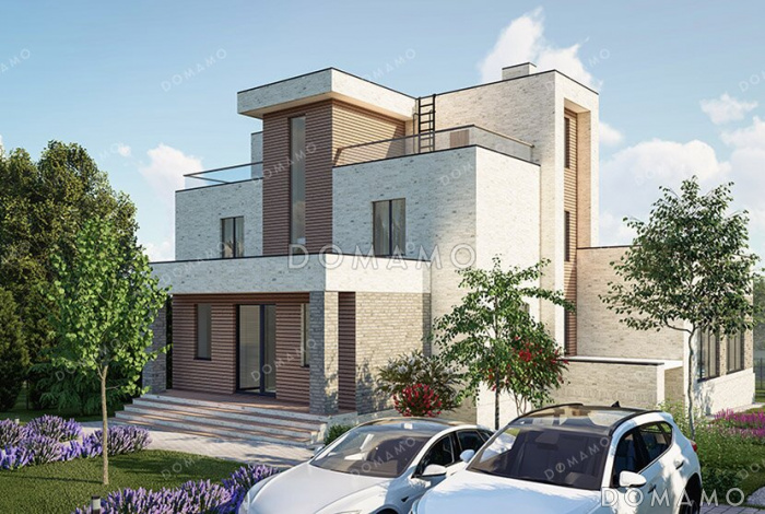 Проект современного особняка с бассейном, бильярдной и открытыми балконами на третьем этаже