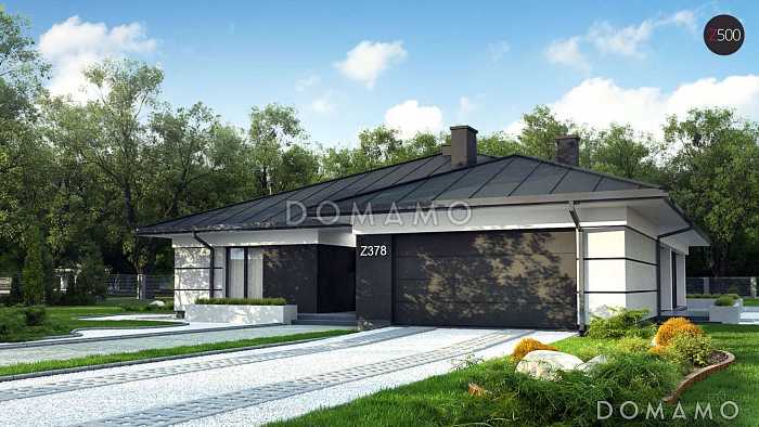 Проект комфортного одноэтажного дома из кирпича с четырьмя спальнями, просторной гостиной и гаражом