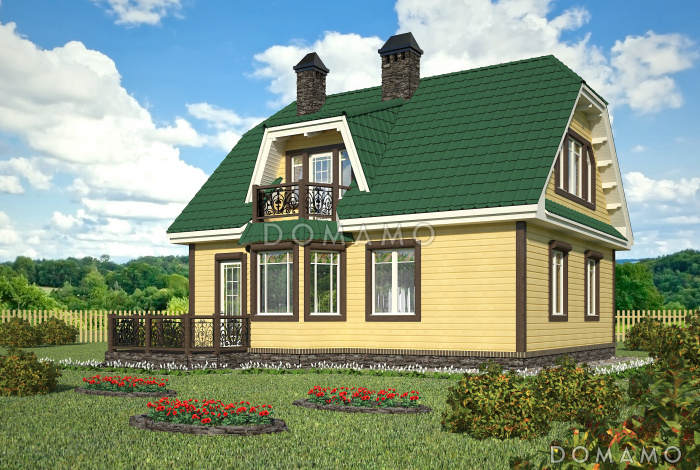 Проект небольшого дома с террасой и балконом