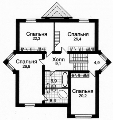 Проект кирпичного дома с гаражом и сауной / План мансардного этажа