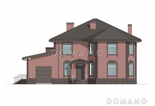 Проект кирпичного дома с 2 эркерами, 5 спальнями и гостиной с камином / Фасад 4