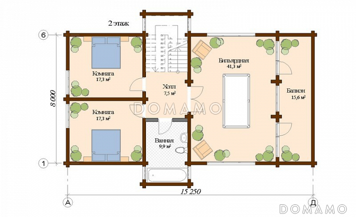 Проект современного дома из клееного бруса с односкатной крышей / План 2 этажа