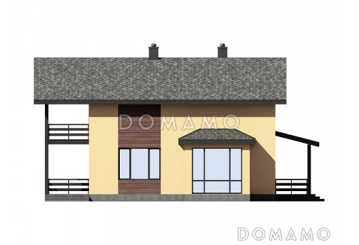 Проект дома с двумя террасами, эркером, просторной гостиной, кабинетом / Фасад 2