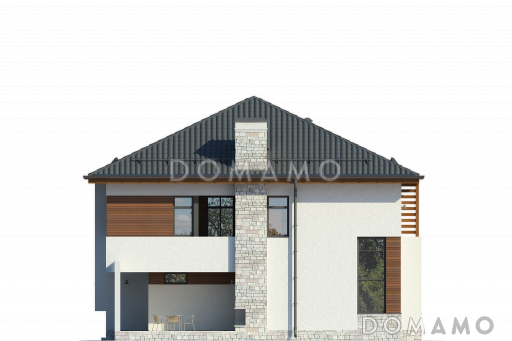 Проект двухэтажного дома с облицовкой штукатуркой / Фасад 4