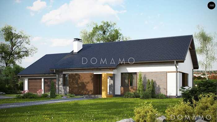 Проект одноэтажного дома из кирпича с тремя спальнями и двухместным гаражом