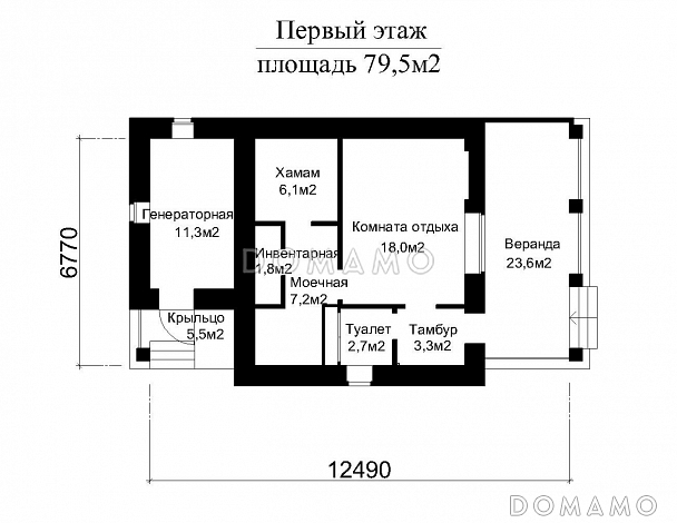 Проект бани с плоской крышей / План 1 этажа