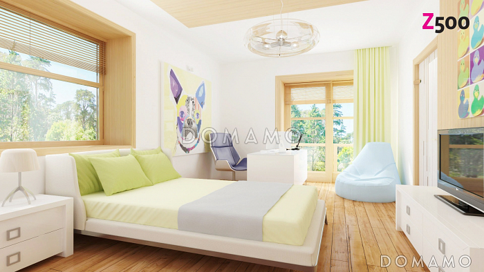 Проект двухэтажного дома из газобетона с эркером и балконом над ним, с тремя спальнями, кабинетом и гаражом