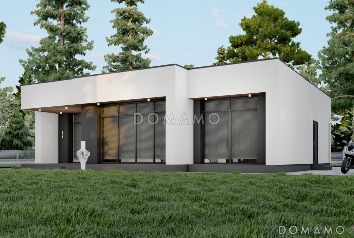 Проект одноэтажного дома в стиле Хай-тек с панорамным остеклением