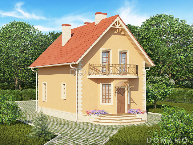 Проект небольшого загородного дома с двумя эркерами для постоянного проживания