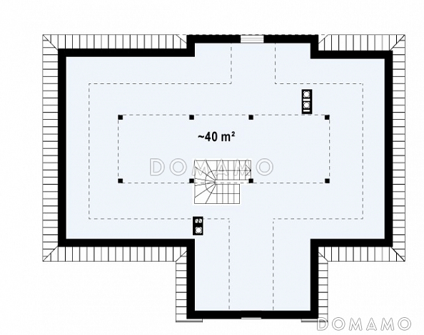 Проект одноэтажного дома из кирпича со свободной планировкой на мансардном этаже / План мансардного этажа
