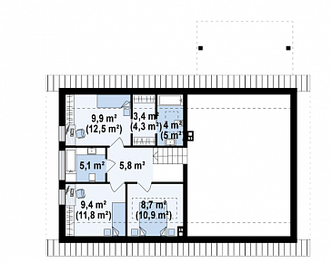 Проект аккуратного одноэтажного дома из газобетона с подземным гаражом и тренажёрным залом в подвальном помещении / План 2 этажа