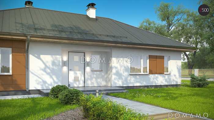 Проект одноэтажного дома из кирпича с просторной дневной зоной и тремя спальнями