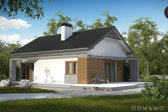 Проект компактного одноэтажного дома из газобетона с двумя спальнями, светлой дневной зоной и кладовой рядом с кухней