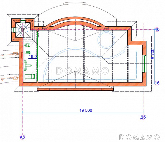 Проект бассейна с тренажерным залом / План мансардного этажа