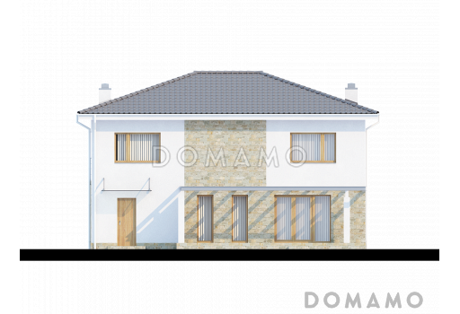 Проект просторного современного двухэтажного дома из кирпича, с пятью комнатами, гаражом и балконом / Фасад 1