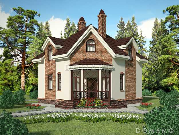 Проект квадратного коттеджа со входом с угла