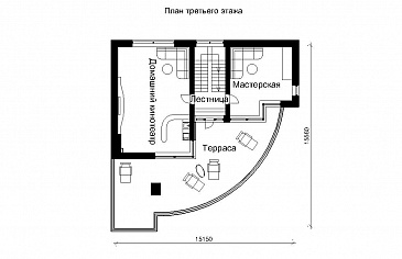 Проект трехэтажного дома с панорамными стеклами / План 3 этажа
