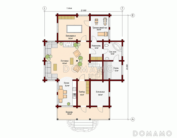 Проект дома с большой гостиной / План 1 этажа