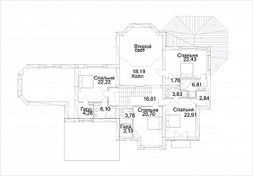 Проект дома из кирпича с бассейном и сауной на первом этаже / План 2 этажа