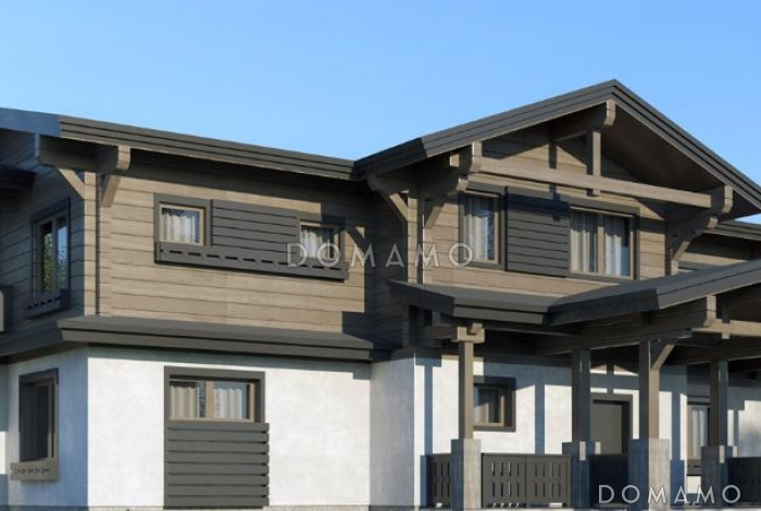 Проект двухэтажного дома из клееного бруса с зимним садом