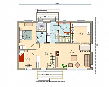 Проект каркасного дома с тремя спальнями на мансардном этаже / План 1 этажа