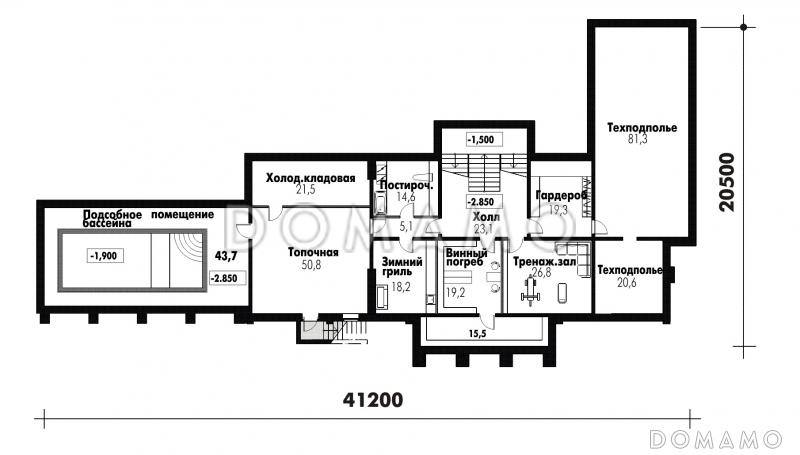 Большой дом в классическом стиле / План цокольного этажа