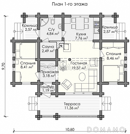 Проект маленького двухэтажного дома / План 1 этажа