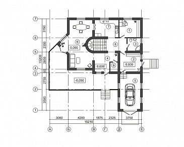 Проект дома с треугольным эркером и гаражом на одну машину / План 1 этажа