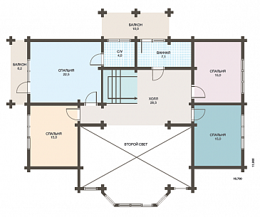 Проект дома из клееного бруса с обилием окон различной формы / План мансардного этажа