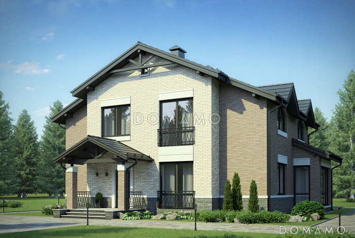 Проект двухэтажного дома из пеноблоков с крытой террасой