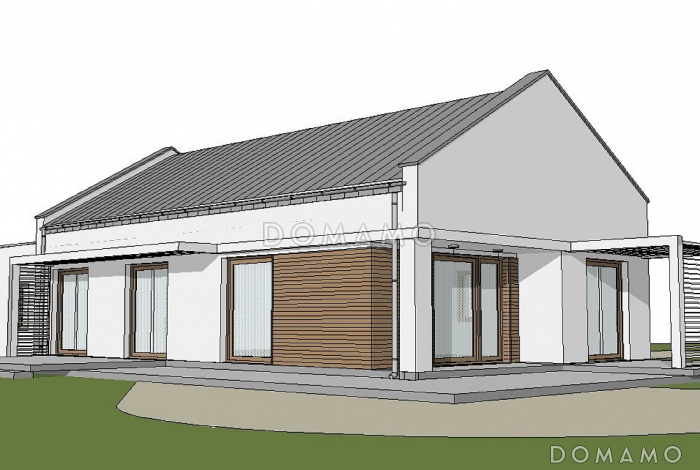 Проект одноэтажного дома из кирпича современного дизайна с пристроенным гаражом