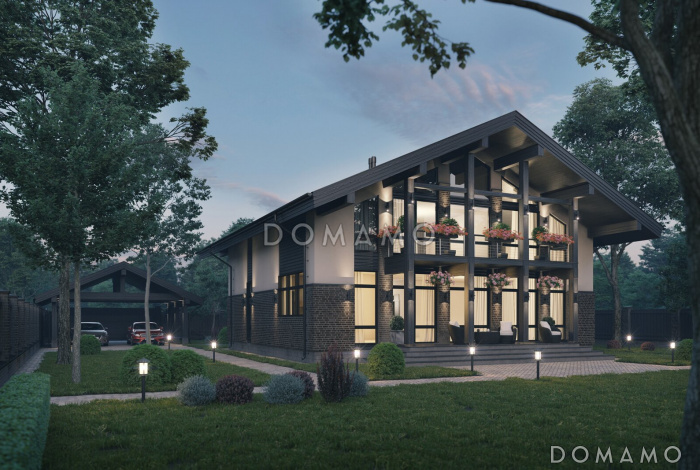 Проект дома из газобетона с мастер-спальней, сауной и большой гостиной