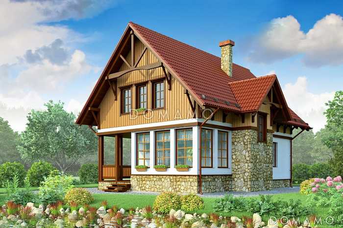 Проект дачного дома с остекленной верандой и мансардой