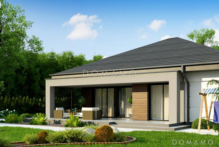 Проект простого комфортного одноэтажного дома из кирпича для небольшой семьи с тремя спальнями