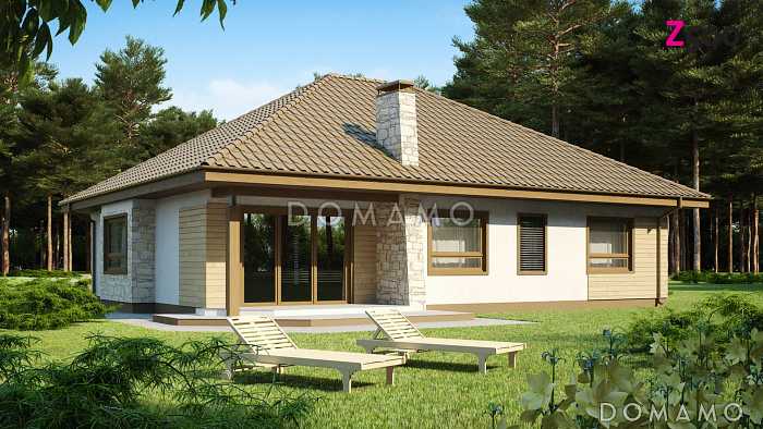 Проект одноэтажного дома с эркером и гаражом из газобетона со свободной планировкой мансардного этажа 