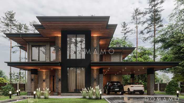 Проект двухэтажного дома из газобетона с мастер-спальней и верандой