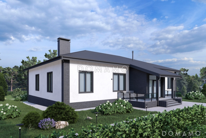 Проект П-образного дома с мансардой, мастер-спальней, кабинетом и вторым светом